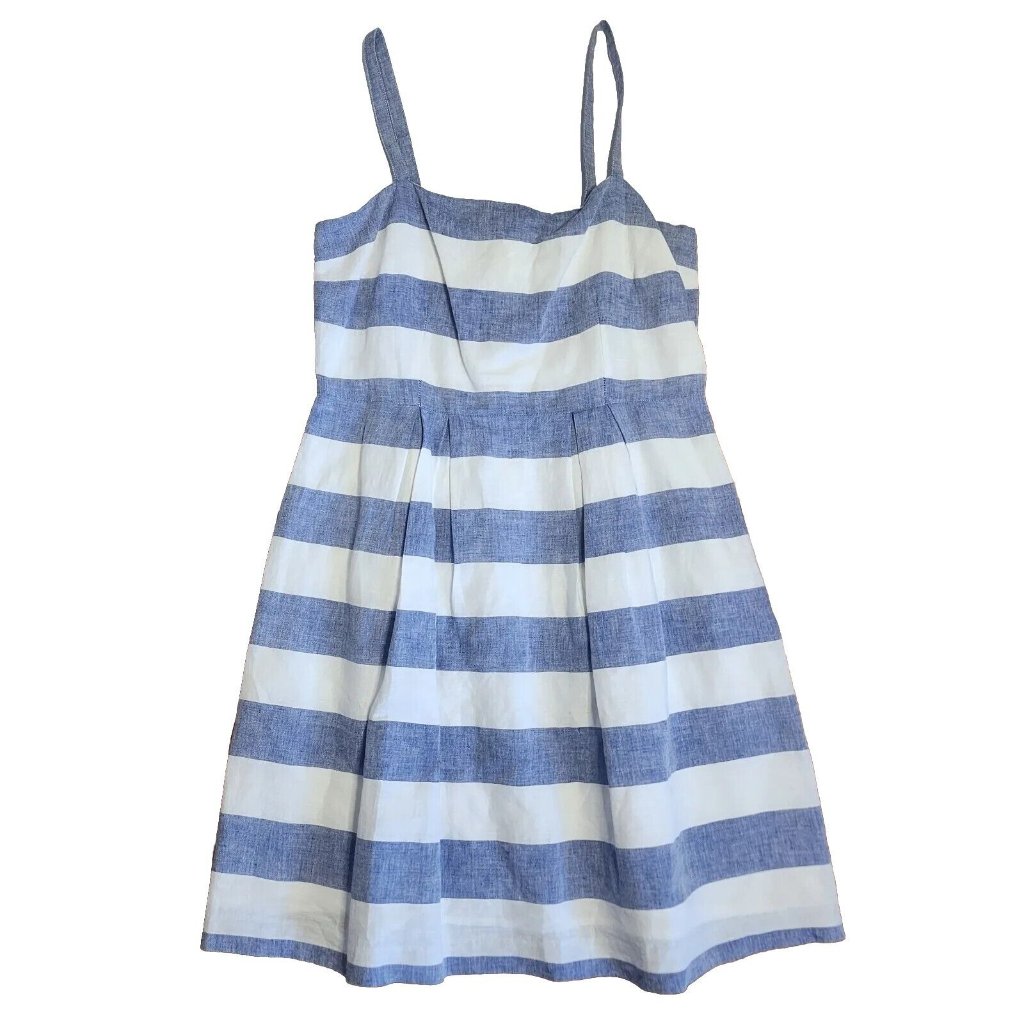 Ann Taylor Loft Blue White Striped Sleeveless Zip Back Dress Womens Size 2
